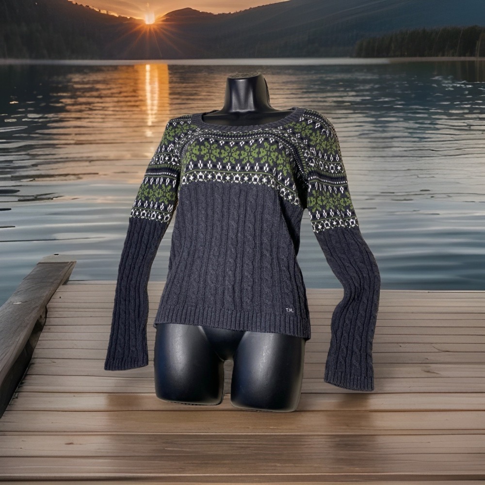 TOMMY HILFIGER Knit Pattern Sweater Long Sleeve Crew Neck Pullover Women's SP
